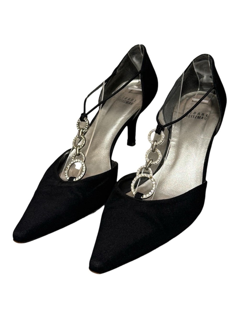 STUART WEITZMAN Women's Crystal Embellishments T-Strap Pumps, Black Sz 8